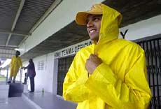 Rahul Dravid watches the rain fall at Sabina Park