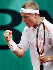 Lleyton Hewitt of Australia clenches his fist 
