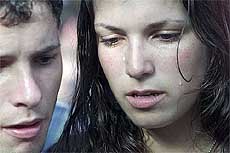 Lital, sister of the Israeli reservist soldier, Oren Tzelnik who was killed last Friday by a Palestinian gunman in the Palestinian West Bank town of Tul Karem, mourns during his funeral