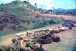 Bodies of Maoist rebels killed in an overnight battle with Nepalese soldiers are displayed to the media