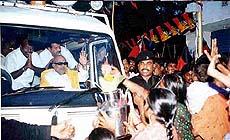 DMK chief M. Karunanidhi canvasses for his party candidates