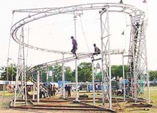 A water shoot being installed at Parade Ground for the carnival that was inaugurated in Chandigarh on Thursday.