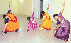 Bharatnayam dancer Suchitra Mitra teaches steps to participants of a workshop organisned at the IMA house in Sector 35, Chandigarh, on Sunday.