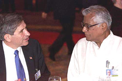 US Deputy Secretary of Defense Paul Wolfowitz talks with Indian Defense Minister