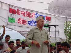 Former Chief Minister Virbhadra Singh addresses a rally