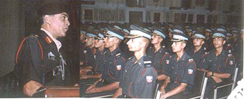 Lieut-Gen T.S. Shergill, P.V.S.M., Commandant, IMA, addresses Gentleman Cadets