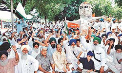 Punjab farmers hold a rally in support of Haryana farmers agitating against the state government policies, in Sector 17, Chandigarh, on Friday.