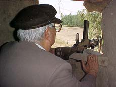 Punjab Governor Lieut-Gen J.F.R. Jacob (retd) inside a bunker during his visit to the forward areas on Friday.