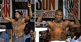 Boxers Lennox Lewis and Mike Tyson pose for photographers