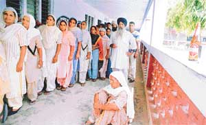 A liquor bottle can be seen on a wall in a polling booth