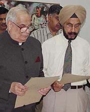 Lt-Gen Surjit Singh (retd) being sworn in as a member of the PPSC at Punjab Raj Bhavan 
