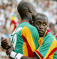 Senegal�s Papa Bouba Diop celebrates scoring 