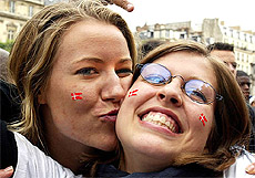 Danish soccer team supporters react in Paris