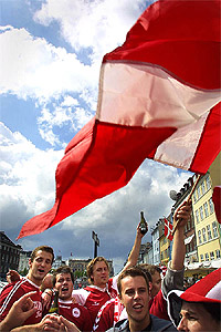 Danish fans celebrate in Nyhavn