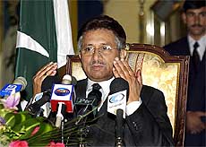Pakistan President Gen Pervez Musharraf speaks at a news conference