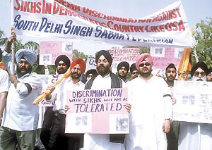 Sikhs protesting outside the US embassy in the Capital.