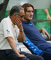 Italy's Francesco Totti smiles before a training session