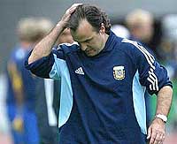 Argentina's coach Marcelo Bielsa reacts