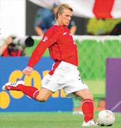 England's captain David Beckham in action 