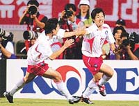 South Korea�s Park Ji-sung celebrates scoring against Portugal 