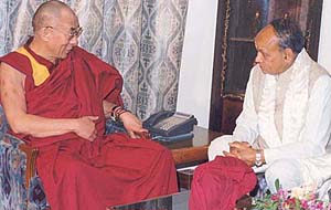 The Dalai Lama with Chief Minister Prem Kumar Dhumal