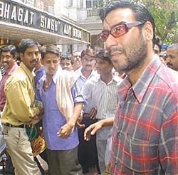 Ajay Devgan during the promotion of his film in one the theatres in the Capital 