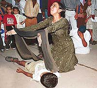 A street play �Jag Musafir Jag� by the Survival Art Theatre in progress at Sukhna Lake in Chandigarh on Sunday.