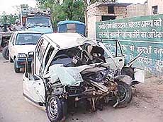 Six persons were killed when this car collided with a Tata-407 