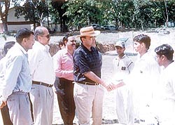 Union Minister and president of the DDCA Arun Jaitley along with BCCI vice-president C K Khanna meeting the trainees