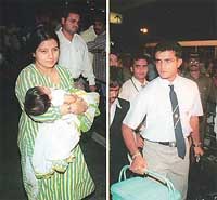 Indian captain Saurav Ganguly and his wife Donna Ganguly along with their daughter