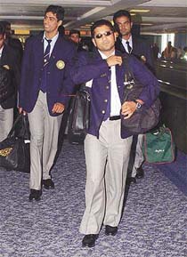Indian cricketer Sachin Tendulkar arrives at London's Heathrow Airport