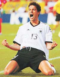Germany�s Michael Ballack celebrates his goal 