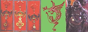 Feng Shui objects Bell Coins, dragons and laughing Buddha