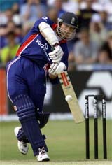 England's Nick Knight lofts the ball against Sri Lanka during