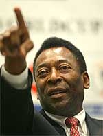 Brazilian soccer legend Pele speaks at a Press conference