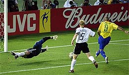 Germany's goalkeeper Oliver Kahn makes a save