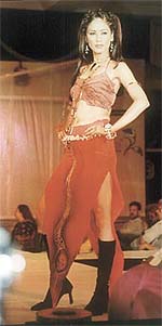 A model sets the ramp afire at �Shruti 2002�, organised by the NIFD, Hauz Khas.