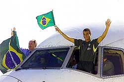 Brazilian soccer team captain Cafu and head coach Luiz Felipe Scolari
