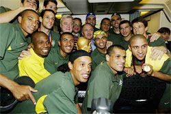 The Brazilian football team poses for a souvenir photo