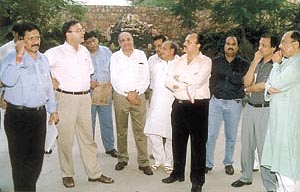 DDCA president Arun Jaitley (second from left), architect Roopak Kothari, BCCI vice-president C. K. Khanna and sports secretary Sunil Dev, taking a round of the Ferozeshah Kotla ground, to finalise the plans for a new stadium.
