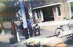 A PCR motor cycle parked at a platform of the Gill railway station 