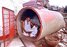 Pandit Babu Lal Tiwari, a priest living on the Ram Mandir campus at Tamarhaee