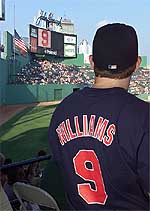 Ted Williams fan Andrew Hurda of Philadelphia, Pennsylvania, wears a replica of Williams' jersey
