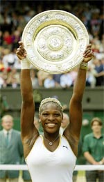 Serena Williams of the USA holds up the winner�s trophy
