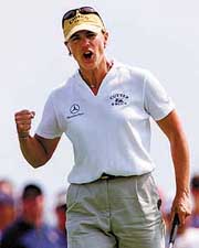 Annika Sorenstam of Sweden pumps her fist