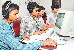 Visually impaired students who have completed Diploma in Office Computing at Lifesteps Computer Centre at Red Cross Bhavan in Chandigarh.
