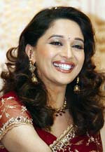 Madhuri Dixit smiles during a press conference in New Delhi on Friday