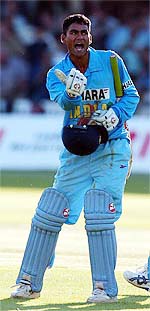 Indian batsmen Mohammad Kaif celebrates after India won the Natwest series