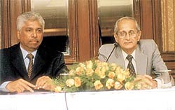 President of the Motorsport Authority of India Nazir Hoosein and Antony Rodriques of MRF Ltd announcing MRF�s decision to sponsor the MRF India Cup