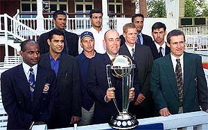 International cricket team captains and representatives pose for a photo 